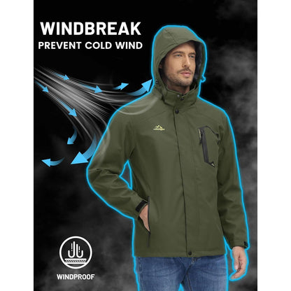Herren Outdoorjacke Wasserabweisend mit Kapuze – Armeegrün