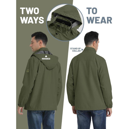 Herren Outdoorjacke Wasserabweisend mit Kapuze – Armeegrün