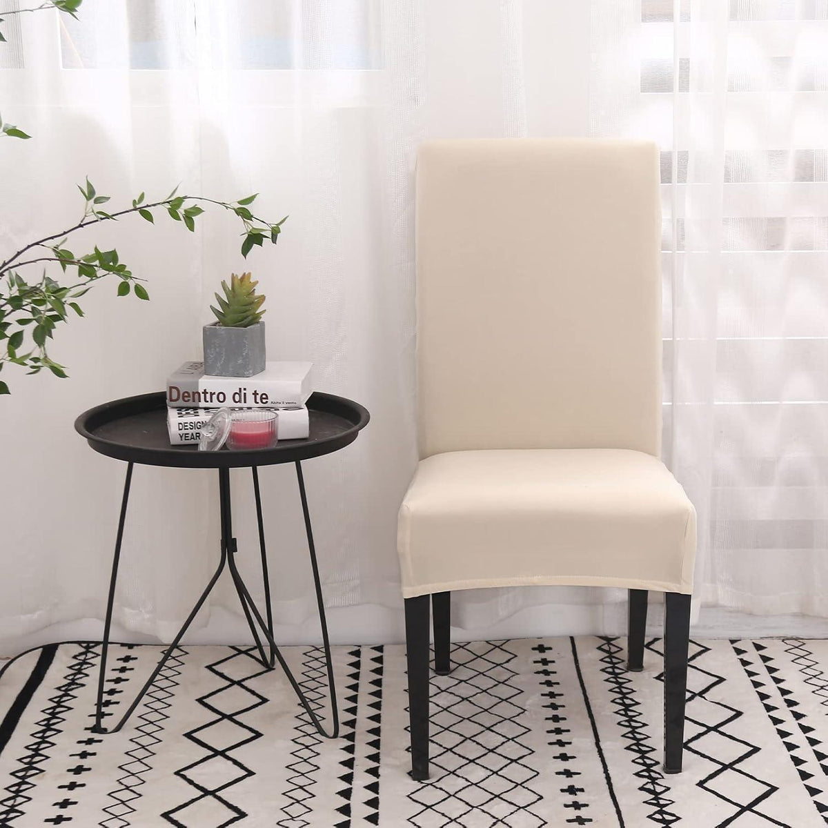 Stretch Stuhlhussen 4er Set – Beige für Esszimmer & Bankett