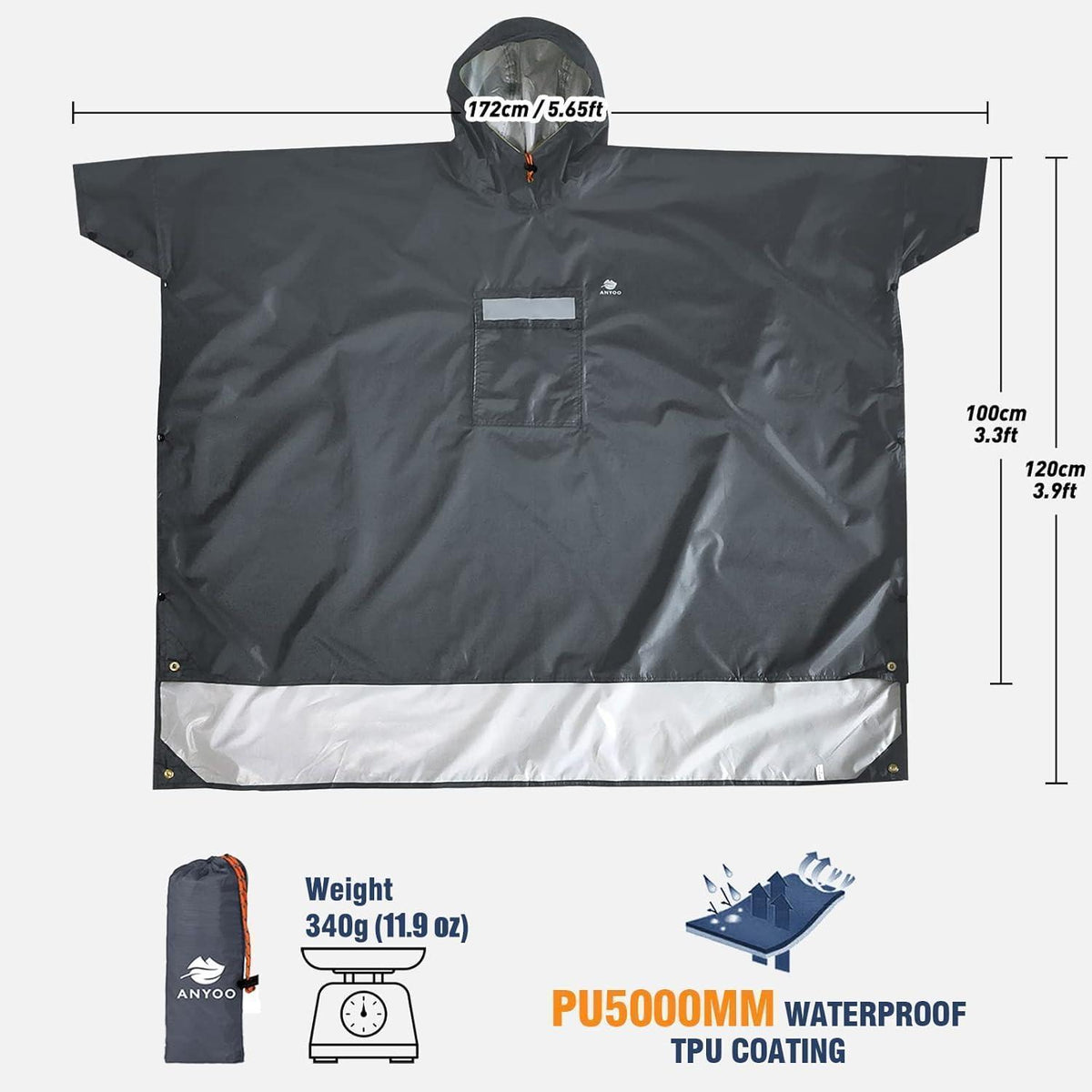Leichter Wasserdichter Regenponcho mit Kapuze für Outdoor & Camping