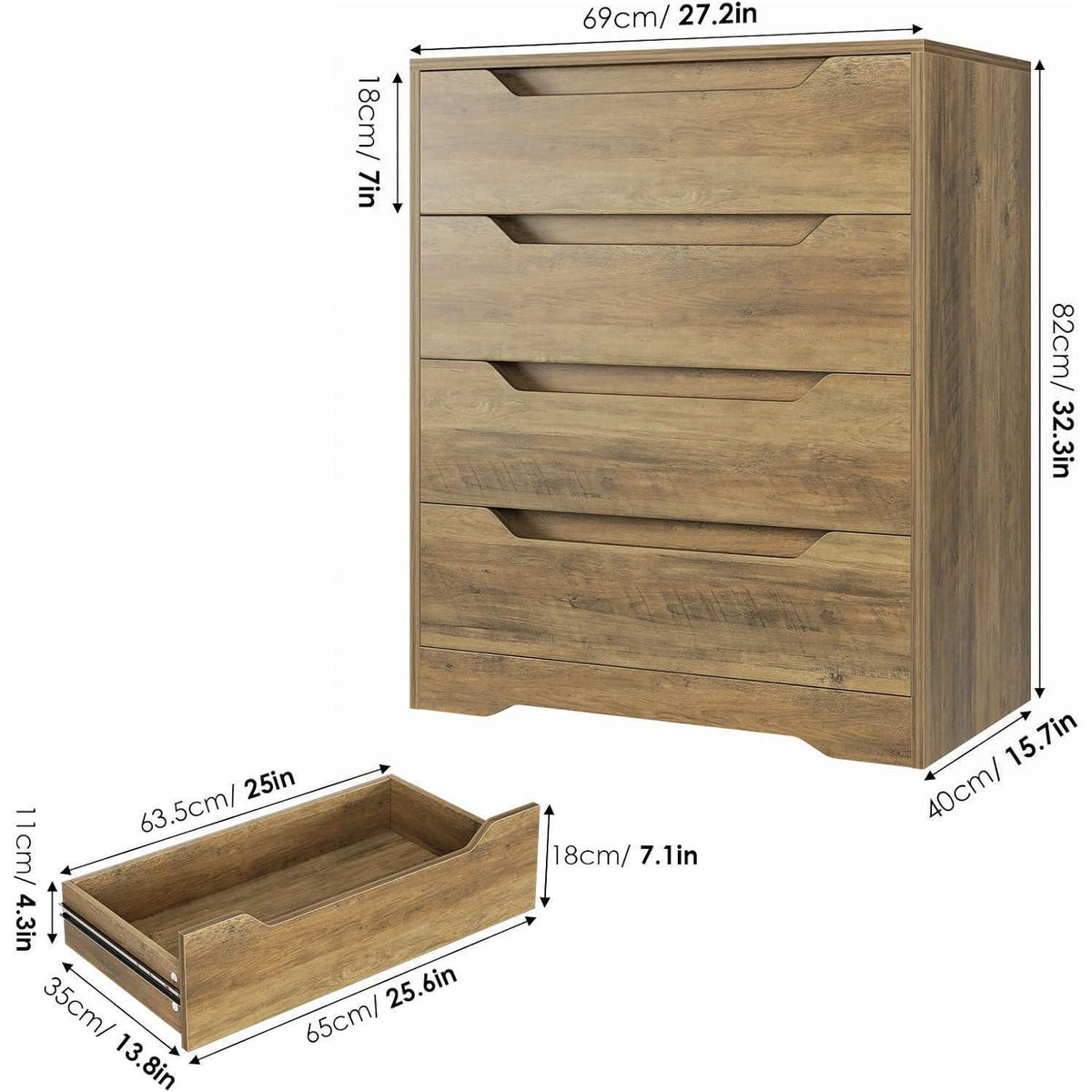Kommode mit 4 Schubladen – Braun, Schlafzimmer Sideboard