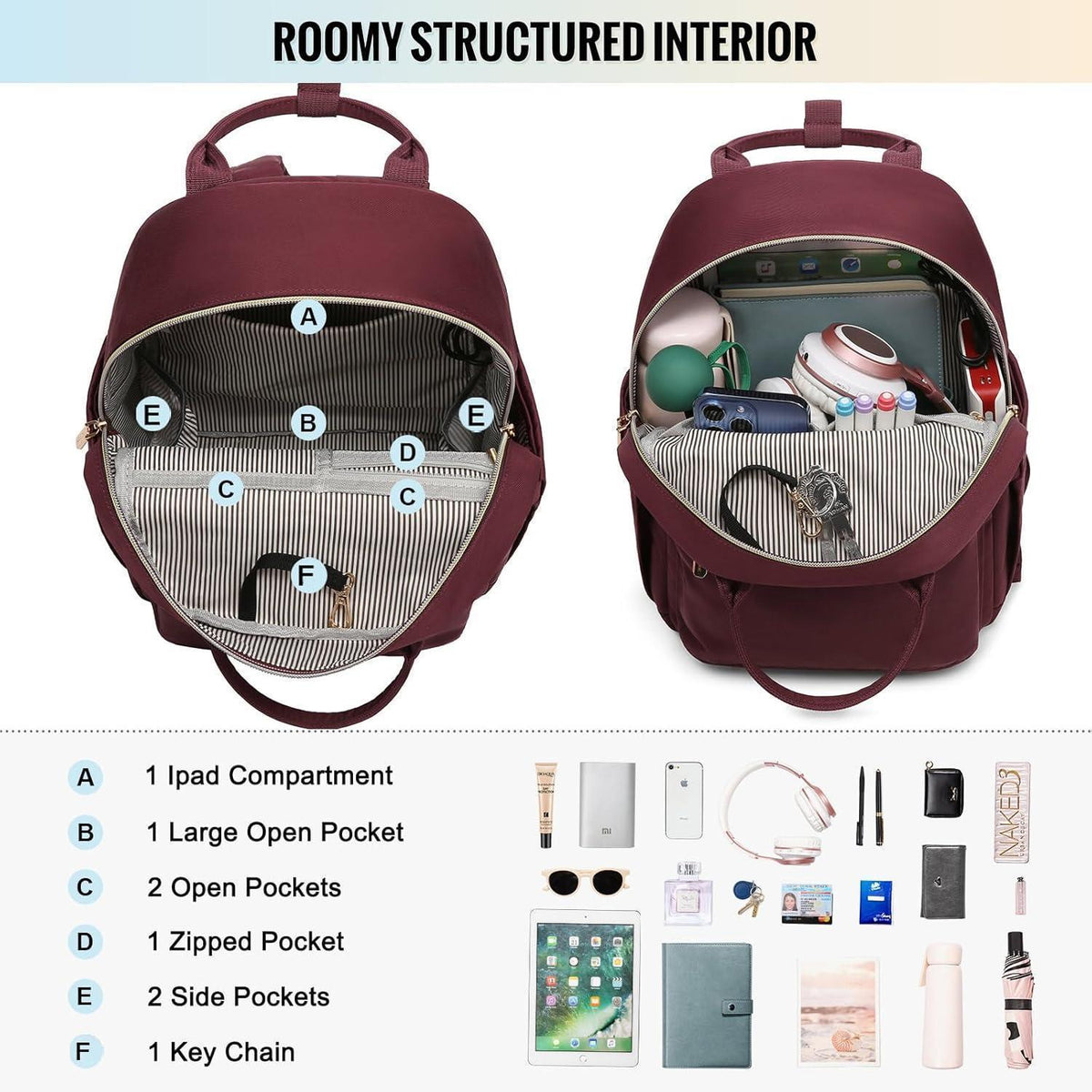 Kleiner Rucksack Damen 2in1 Handtasche Wasserdicht Rot