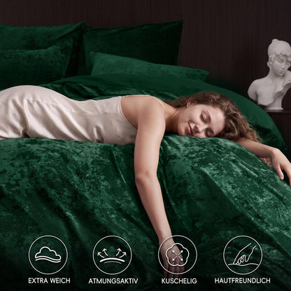 Samt Bettwäsche Set 135x200 Smaragd Grün mit Kissenbezügen