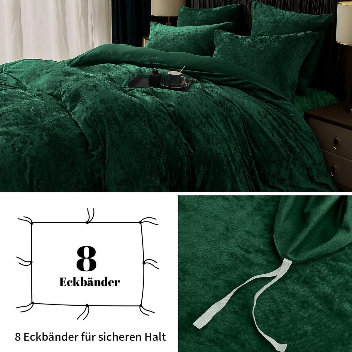 Samt Bettwäsche Set 135x200 Smaragd Grün mit Kissenbezügen
