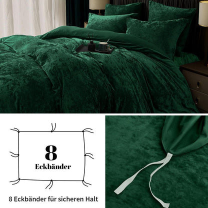 Samt Bettwäsche Set 135x200 Smaragd Grün mit Kissenbezügen