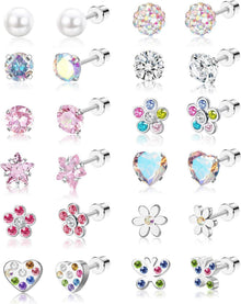 12 Paar Kleine Ohrstecker Set Zirkonia Blume Schmetterling