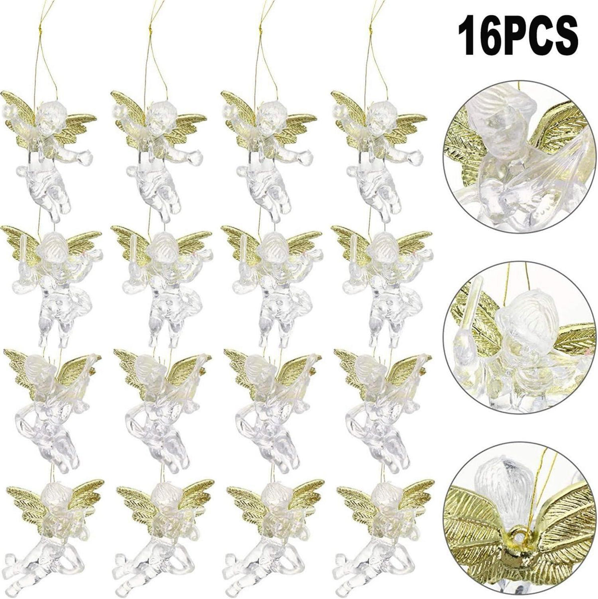 12er Set Transparente Engel Weihnachtsbaum Anhänger Goldene Flügel