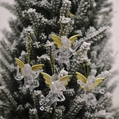 12er Set Mini Engel Weihnachtsbaum Anhänger Acryl Goldene Flügel