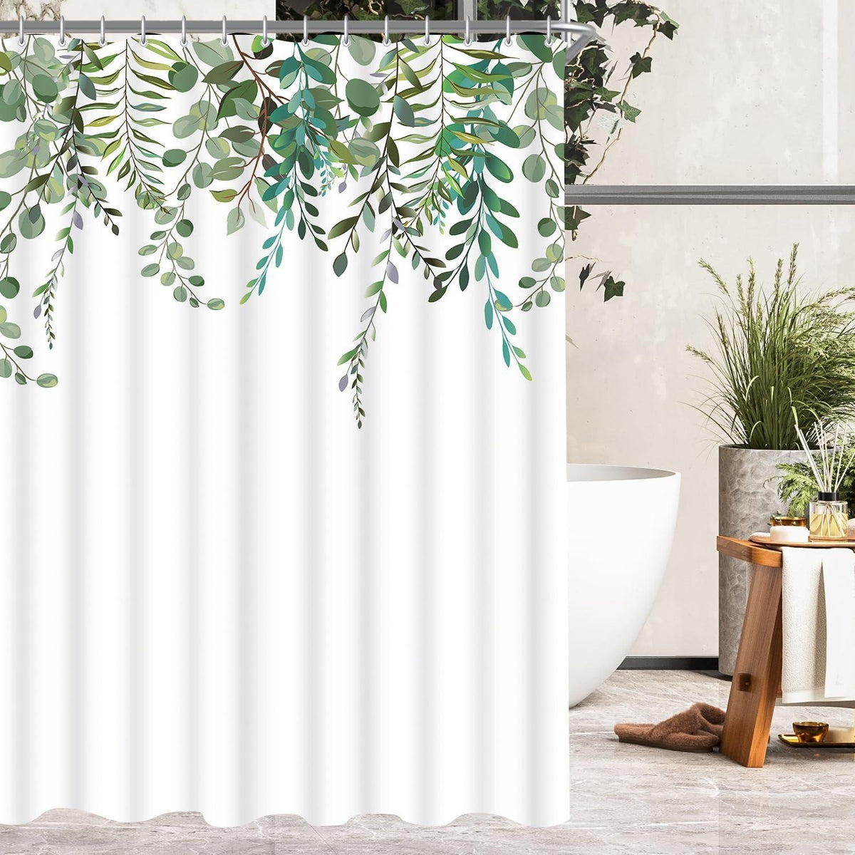 Duschvorhang Grüne Blätter Textil 150x180cm Antibakteriell Wasserdicht