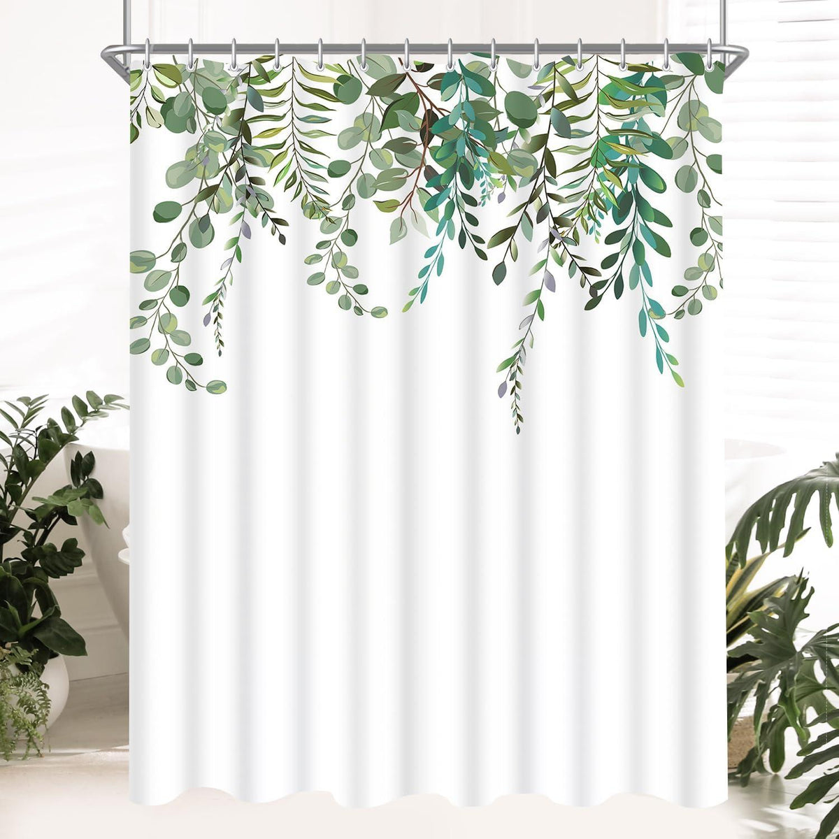 Grüner Blätter Duschvorhang 150x180cm mit beschwertem Saum, wasserabweisend und waschbar