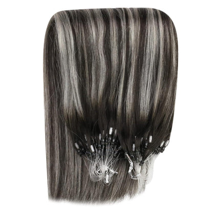 Silberne Microring Haarverlängerung Balayage 60cm Echthaar