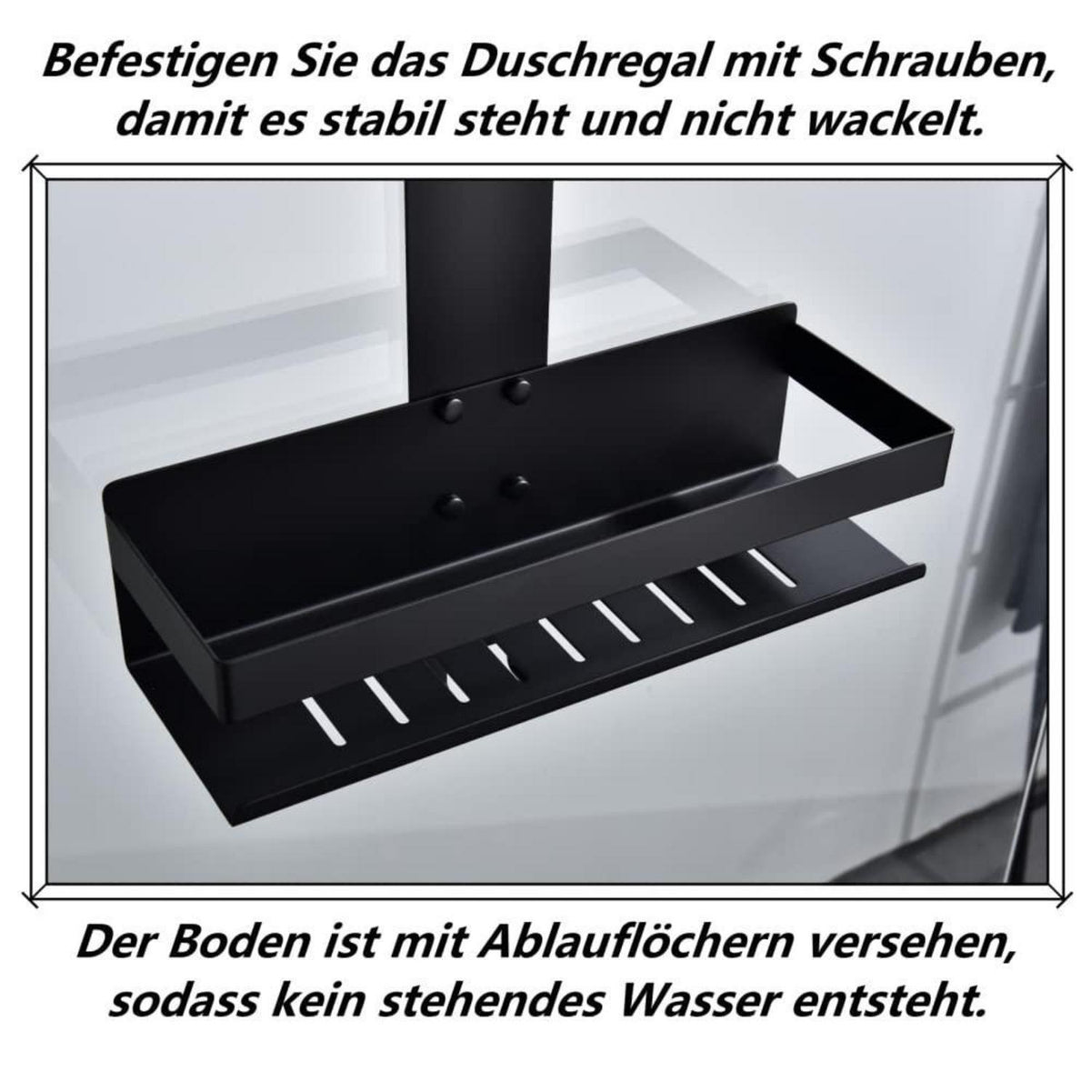 Hängendes Duschregal Edelstahl, Mattschwarz mit Haken