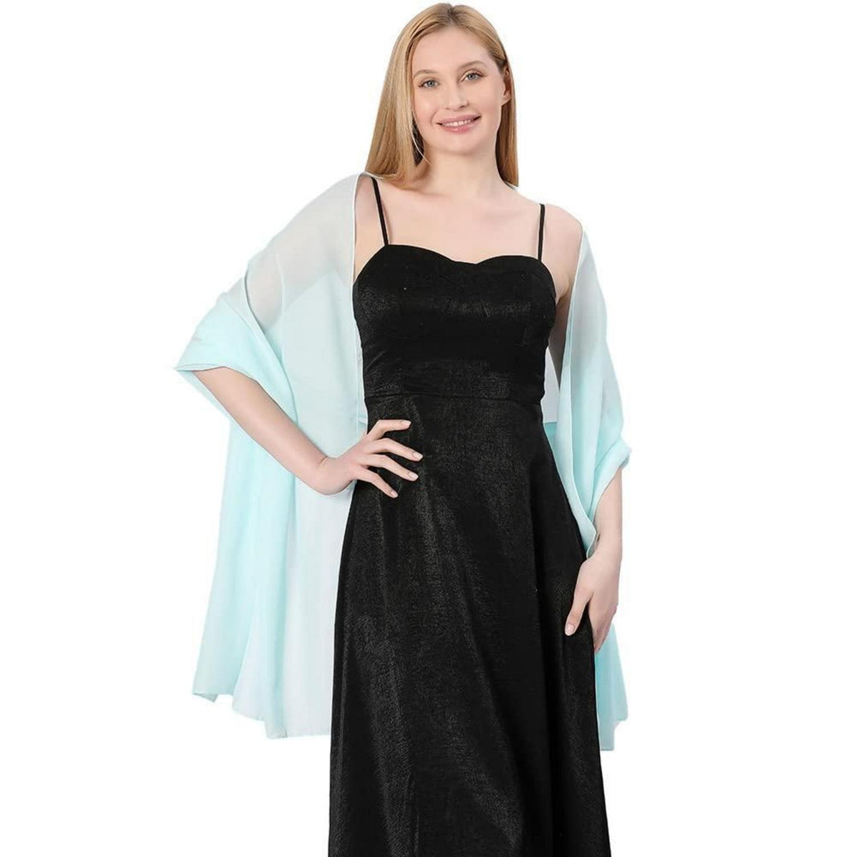 Chiffon Schal Damen leicht weich für Abendkleider Hochzeit Braut Light Blue