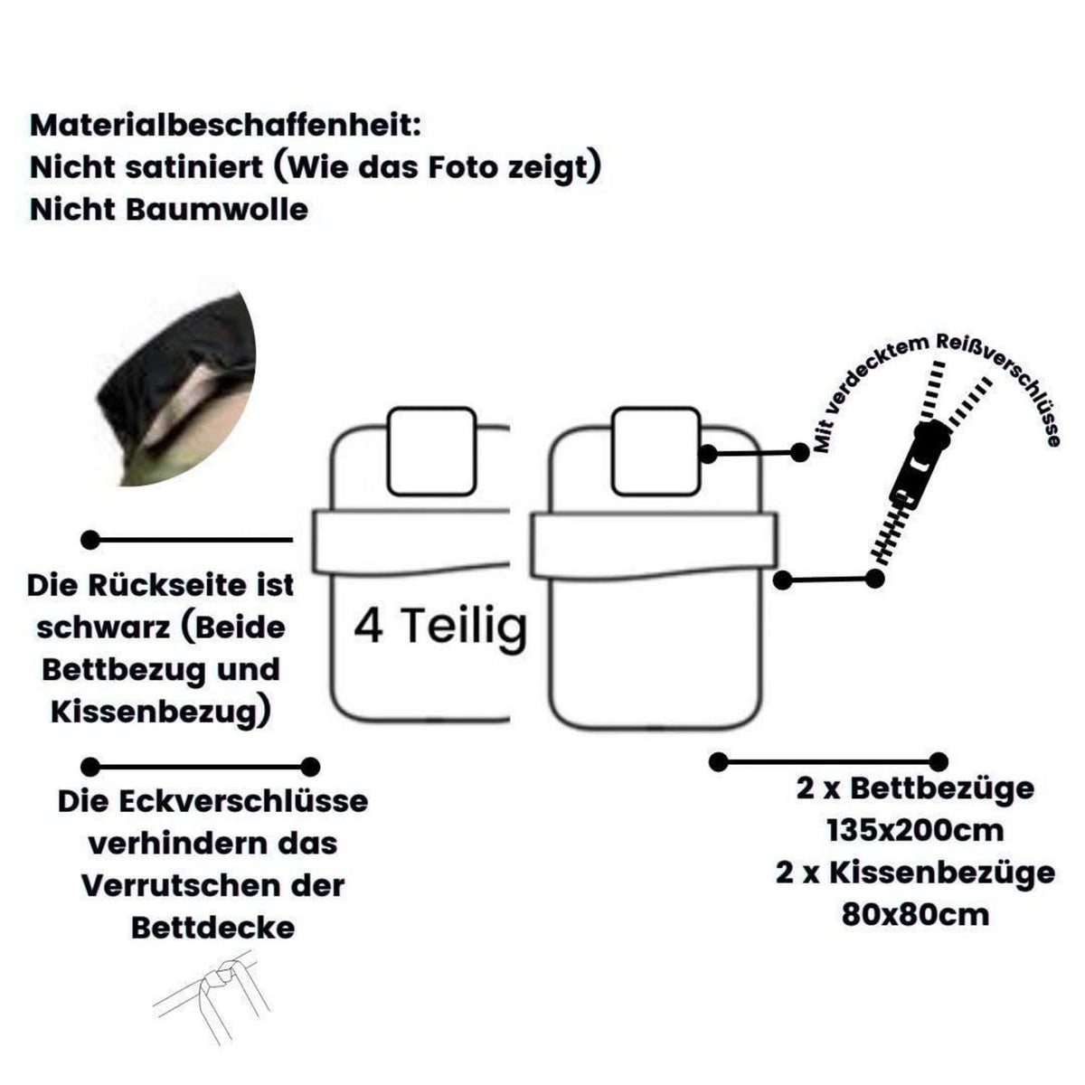 Weihnachtliche Bettwäsche 135x200 4tlg. Rentier Design Schwarz