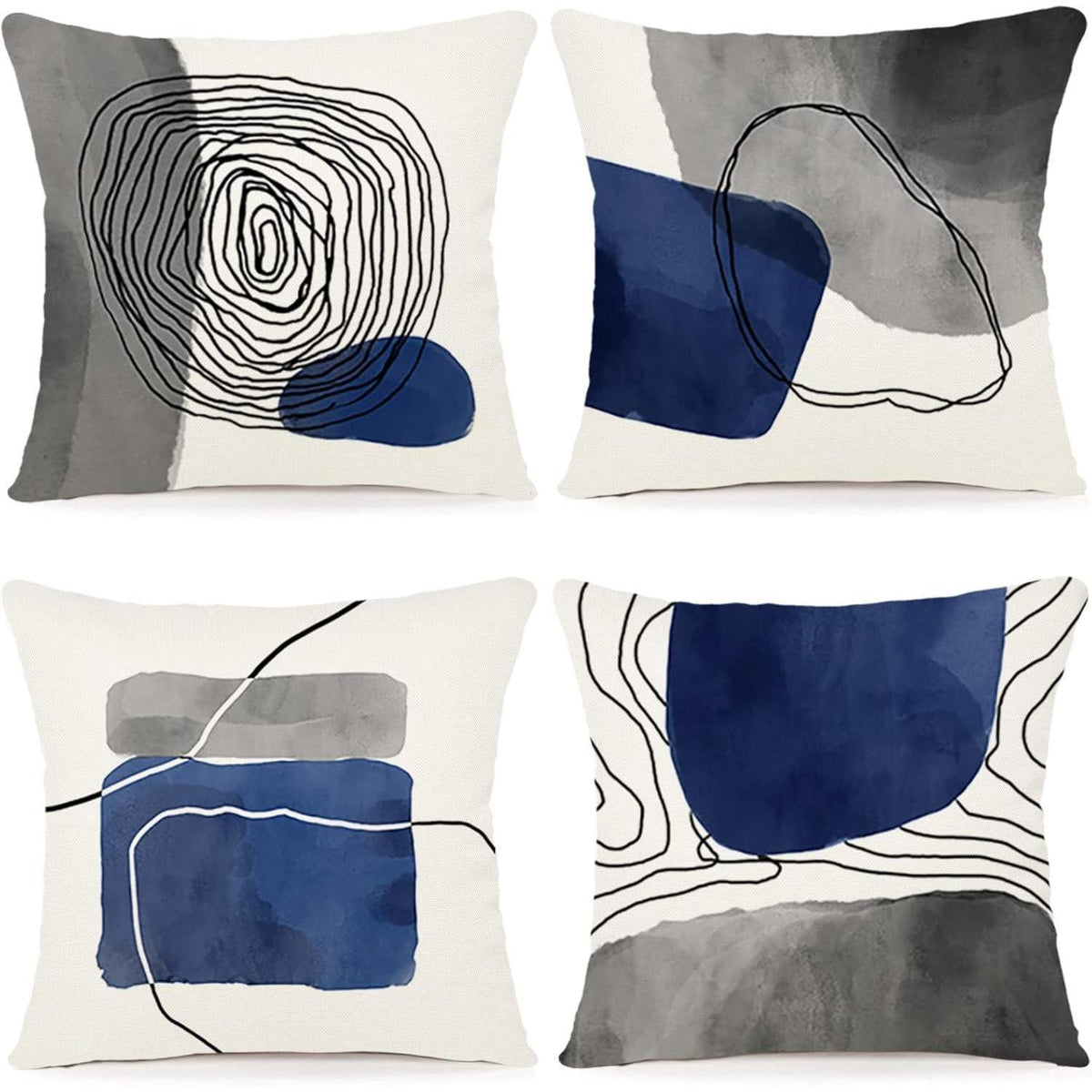 Leinen Kissenbezüge 50x50 cm, 4er Set – Geometrische Muster