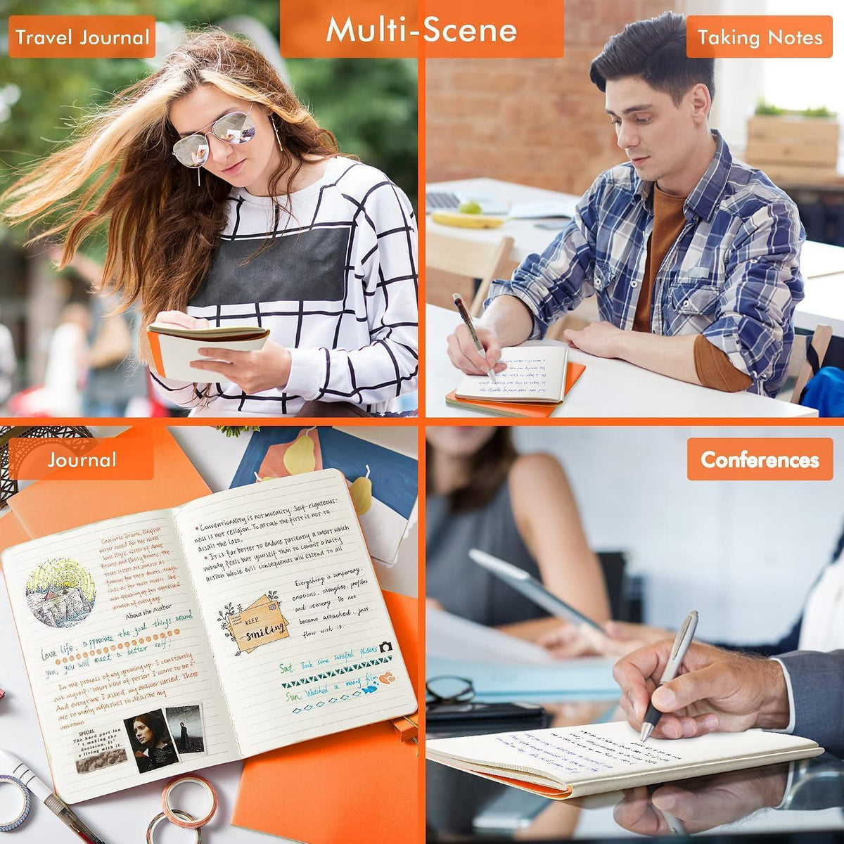 A5 Linierte Notizbücher Set – 8 Orange | Reisetagebuch & Schulbedarf