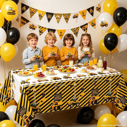 Bau-Tischdecken 4er-Set | Traktor-Partydeko für Kindergeburtstage