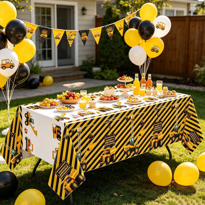 Bau-Tischdecken 4er-Set | Traktor-Partydeko für Kindergeburtstage