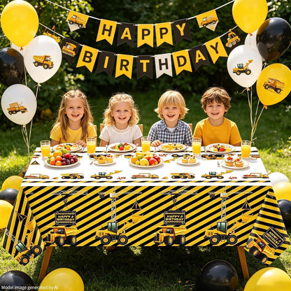 Bau-Tischdecken 4er-Set | Traktor-Partydeko für Kindergeburtstage