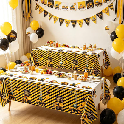 Bau-Tischdecken 4er-Set | Traktor-Partydeko für Kindergeburtstage