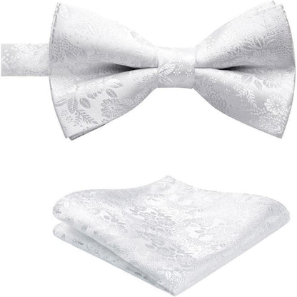 Fliege mit Einstecktuch für Herren – Weiß, Verstellbar, Elegant