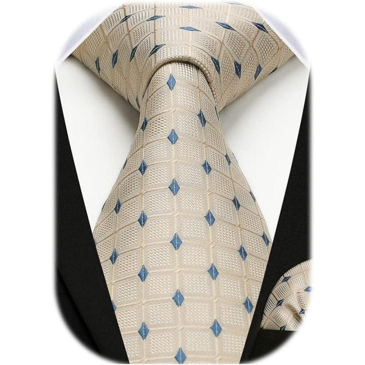 Herren Krawatte & Einstecktuch Set kariert Beige