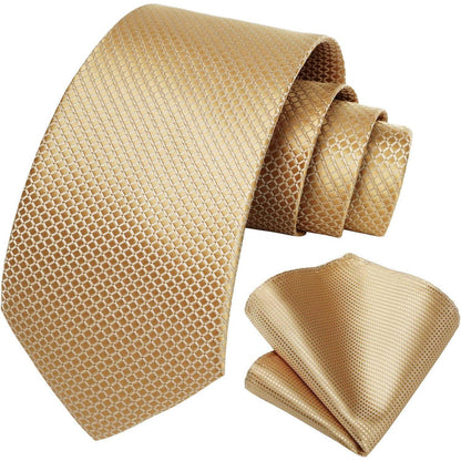 Herren Krawatte & Einstecktuch Set kariert Gold