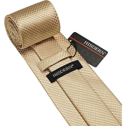 Herren Krawatte & Einstecktuch Set kariert Gold