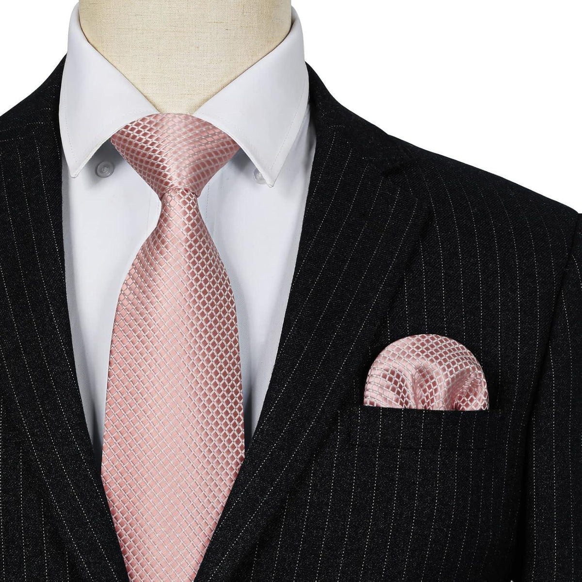 Herren Krawatte & Einstecktuch Set kariert Rosa