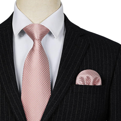 Herren Krawatte & Einstecktuch Set kariert Rosa