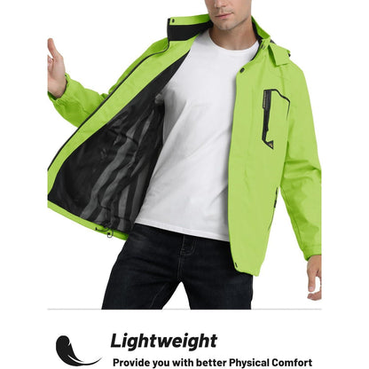 Herren Outdoorjacke Wasserabweisend Neongrün mit Kapuze
