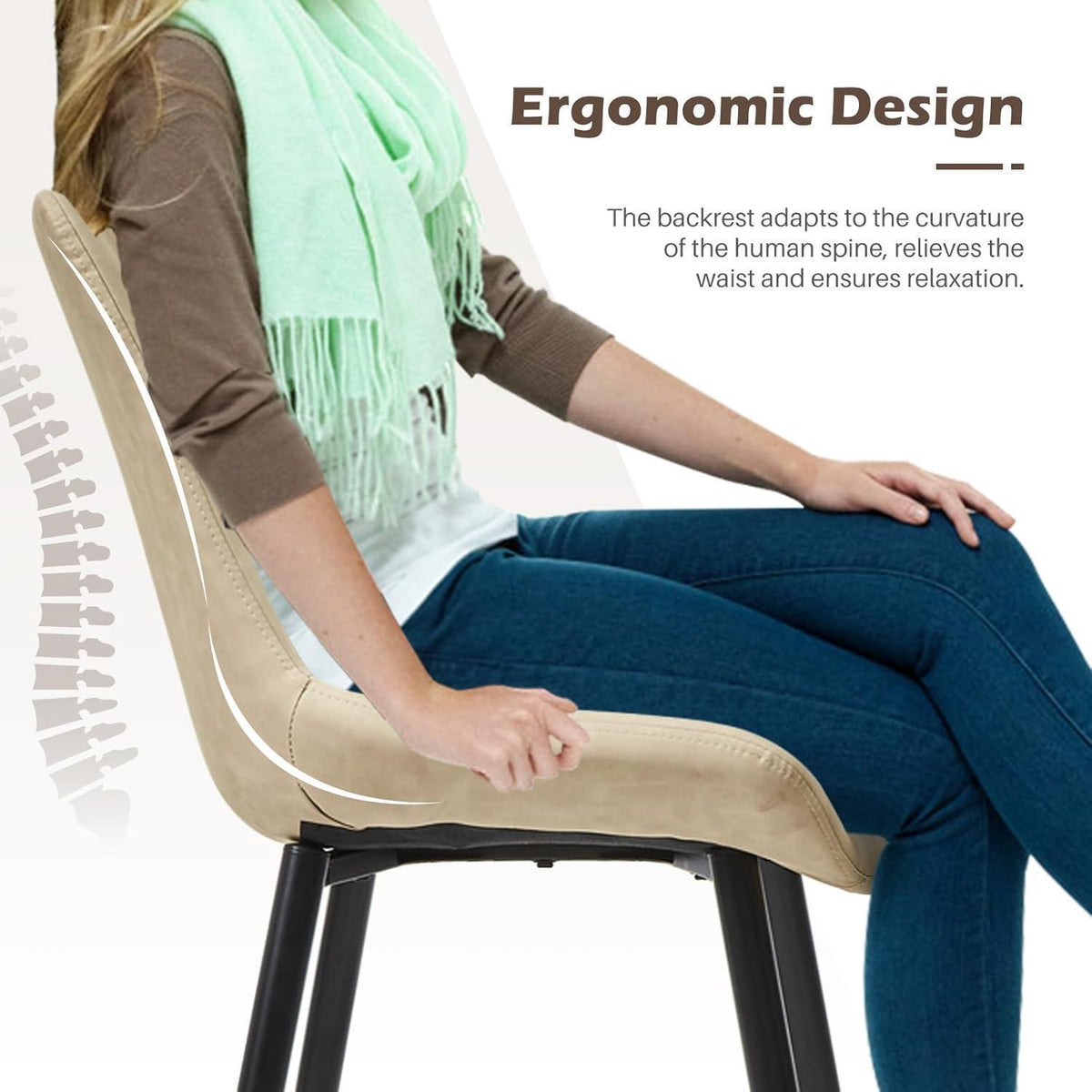 Esszimmerstühle 2er Set, Beige – Komfort & Modernes Design in Lederoptik