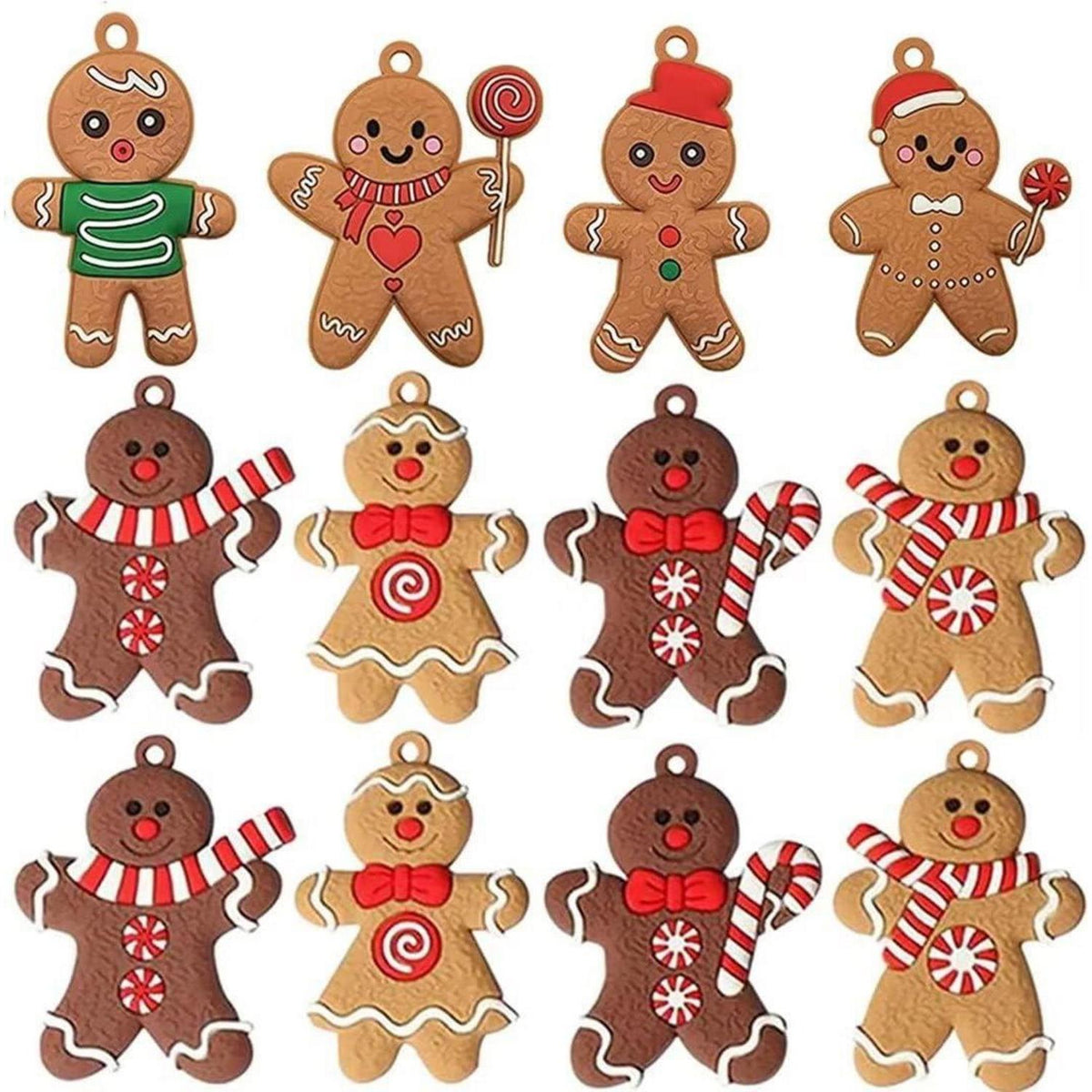 Lebkuchenmann Anhänger 12er Set – Weihnachtsbaumschmuck Ingwer-Mann