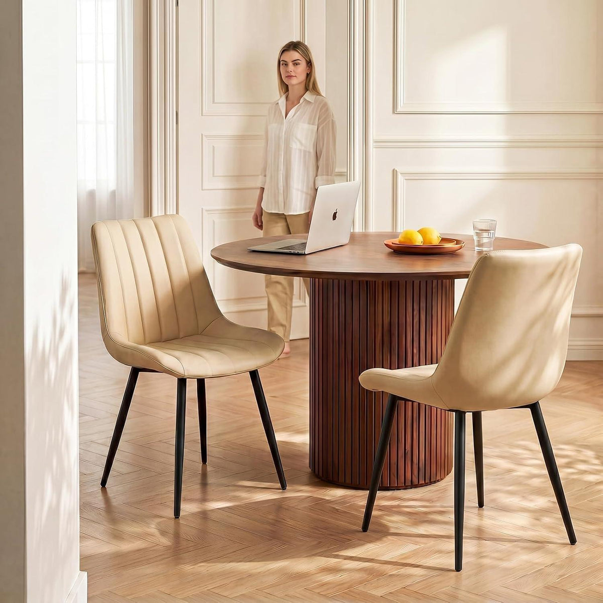 Esszimmerstühle Set 4er – Beige Kunstleder, Modern & Komfortabel