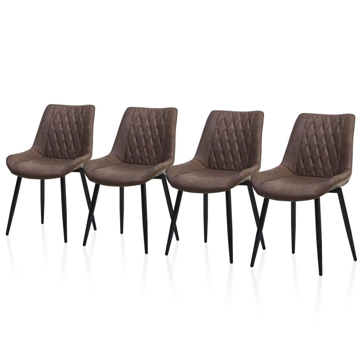 Esszimmerstühle Set 4er – Dunkelbraun, Metall in Lederoptik