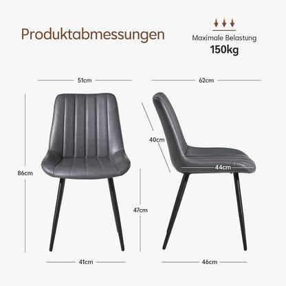 Esszimmerstühle Set 4er Grau | Ergonomisch & Robust in Lederoptik