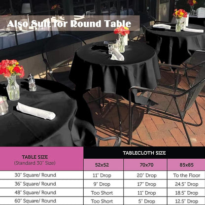 Schwarze Tischdecke 132x132cm - 6er Set | Polyester, Waschbar, Party