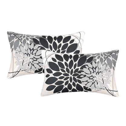 Herbst Kissenbezug 30x50 - Geometrie Dahlie Schwarz Grau 2er Set