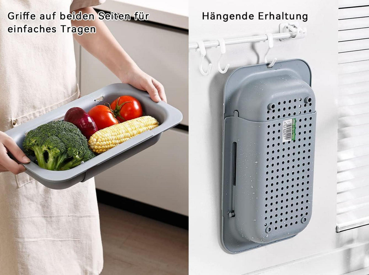 Ausziehbares Seiher Sieb für Spülbecken Gemüse Obst abtropfen lassen