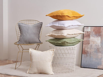 2er Set Kissenbezug 40x40cm Kordsamt beige mit Verstecktem Reißverschluss
