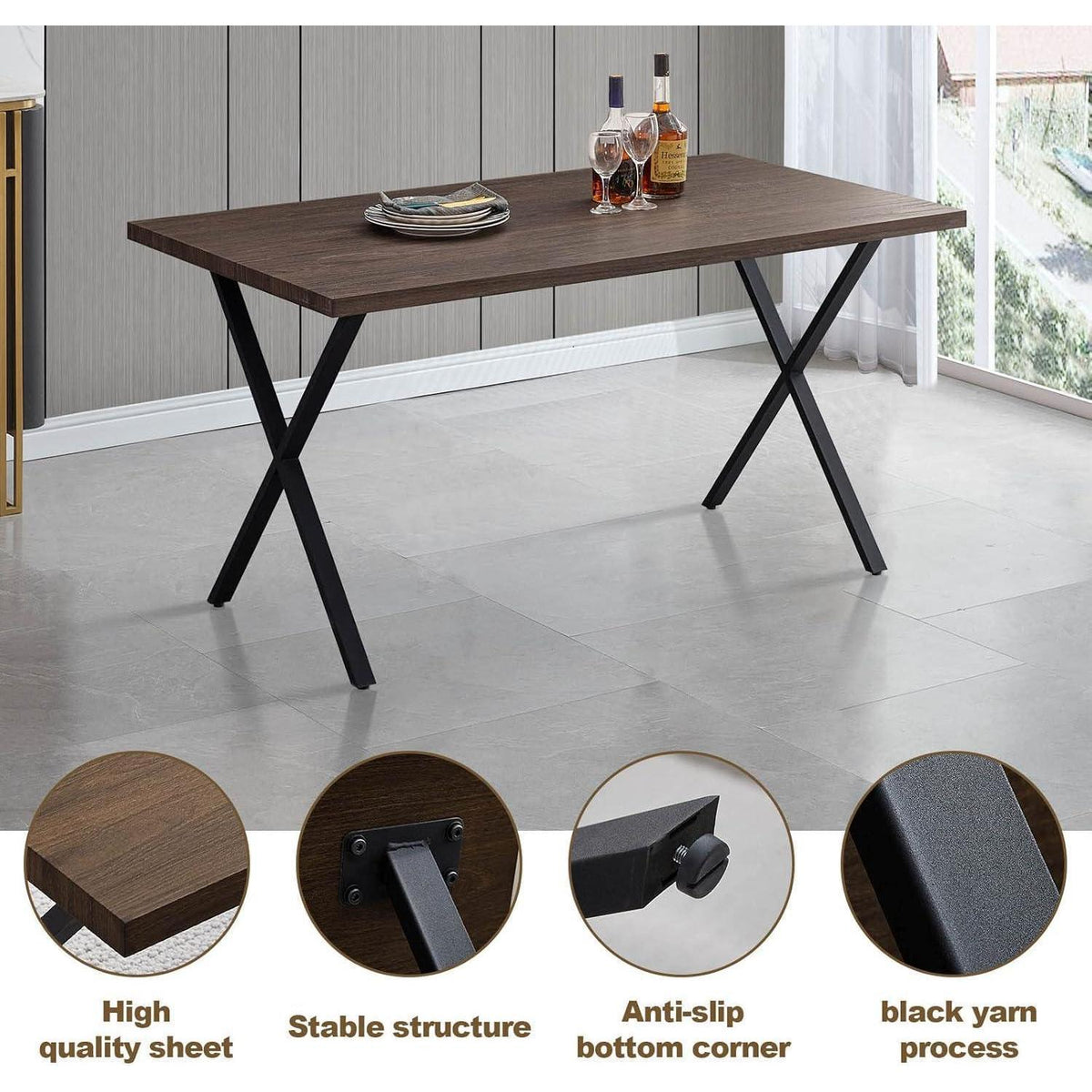 Esstisch Set mit 4 Samtstühlen – Modernes Esszimmer Set (140cm Braun)