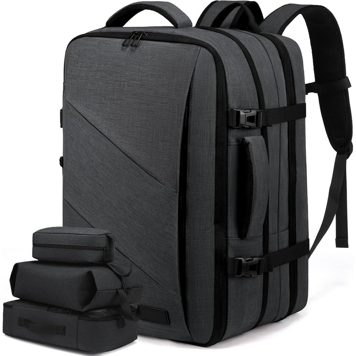 Flug Rucksack Handgepäck 18 Zoll Laptop Grau erweiterbar