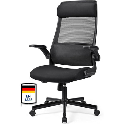 Ergonomischer Bürostuhl mit Netzrücken und verstellbarer Kopfstütze (Schwarz)