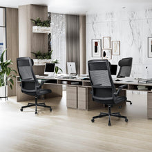 Ergonomischer Bürostuhl mit Netzrücken und verstellbarer Kopfstütze (Schwarz)