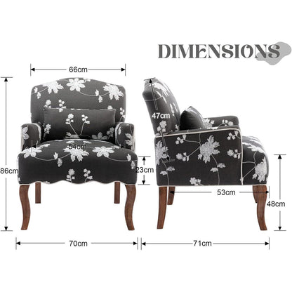 Leinen Sessel Retro Grau mit Lendenkissen & Holzbeinen