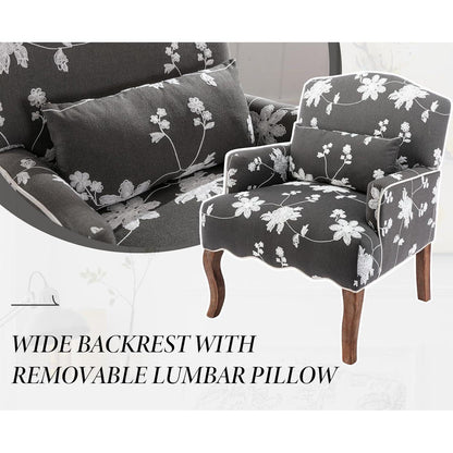 Leinen Sessel Retro Grau mit Lendenkissen & Holzbeinen