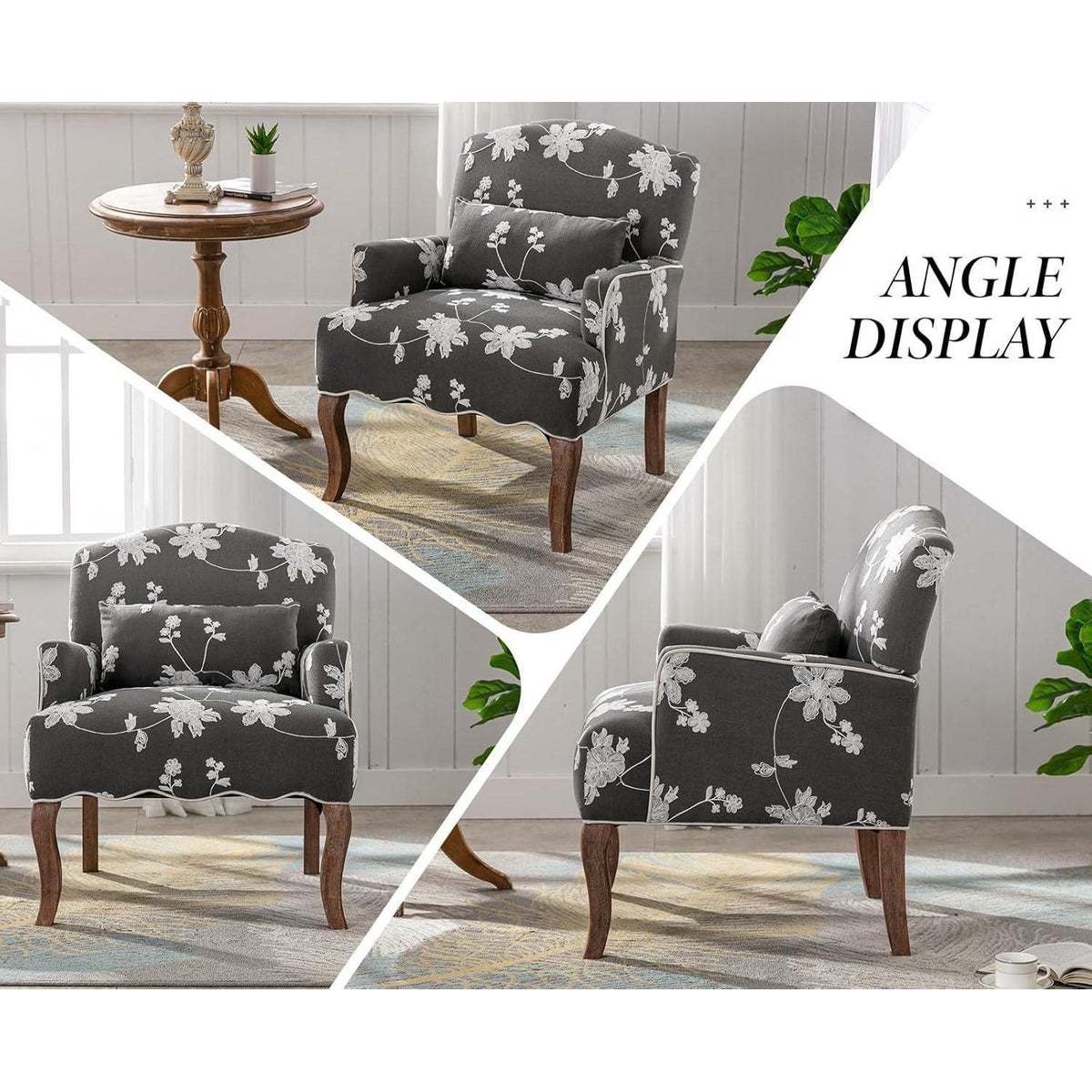 Leinen Sessel Retro Grau mit Lendenkissen & Holzbeinen