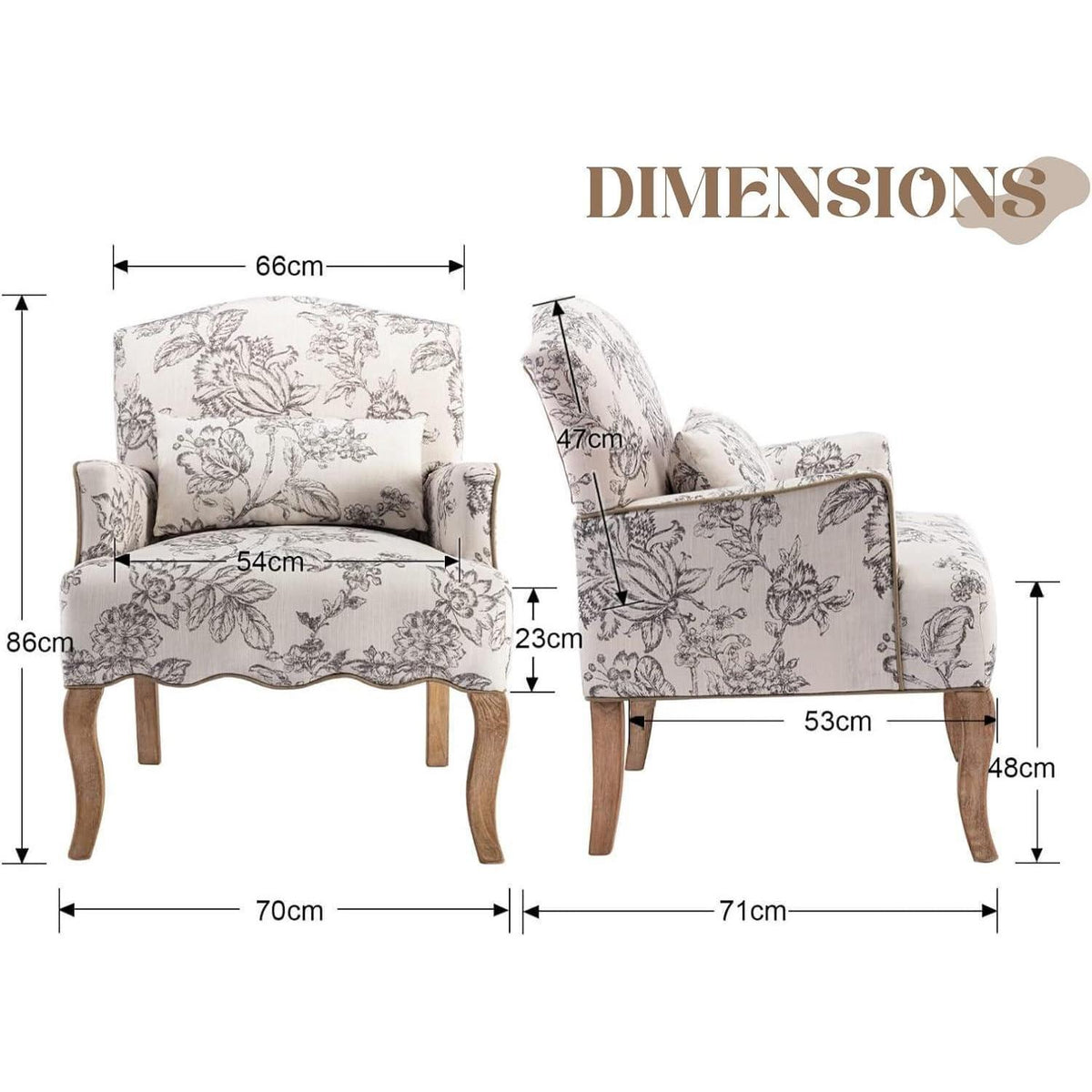 Leinen Ohrensessel Retro Wohnzimmer Sessel mit Holzbeinen Beige