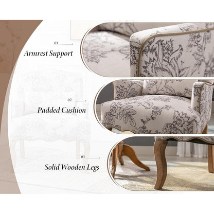 Leinen Ohrensessel Retro Wohnzimmer Sessel mit Holzbeinen Beige