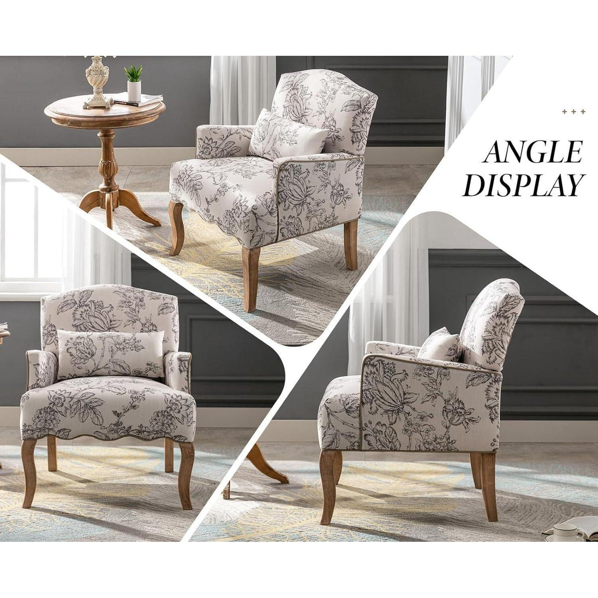 Leinen Ohrensessel Retro Wohnzimmer Sessel mit Holzbeinen Beige